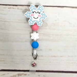 Snowflake Beaded Badge Reel, Christmas Nurse Badge Reel, Interchangeable Badge Reel Topper, Glitter Winter Badge Reel,Retractable Badge Reel