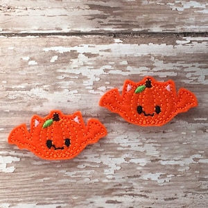 Pumpkin Feltie, Bat Feltie, Bat Pumpkin Feltie, Halloween Feltie, Feltie Embellishment, Embroidered Felt, Orange Pumpkin Feltie, Fall Feltie
