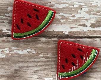 Watermelon Feltie, Watermelon Felties, Embroidery, Felt Applique, Fruit Feltie, Cut Felties, Bow Supply, Bow Center, Set of 2,Embellishment