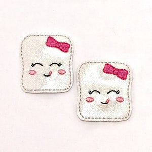Marshmallow Feltie, Marshmallow Felties, Summer Feltie, Hot Cocoa Felties, Embroidered Feltie, Badge Felties, Felt Applique, Smore Feltie