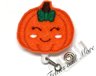 Pumpkin Badge Reel, Fall Badge Holder, Pumpkin Badge Holder, Nurse Badge Reel, Nurse Gift, Teacher Badge Reel, Retractable Badge Holder