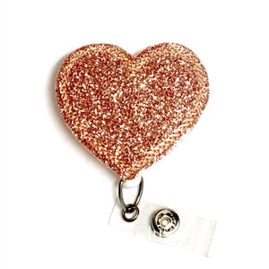 Heart Badge Reel, Heart Badge Holder, Nurse Badge Reel,RN Badge Holder, Rose Gold Heart, Teacher Badge Reel, Interchangeable Badge Reel