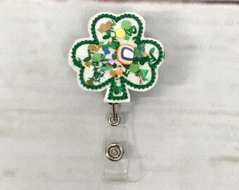 Shamrock Badge Reel, St Patricks Day Badge Reel, Glitter Nurse Badge Reel, Teacher Badge Reel, Badge Reel Topper, Interchangeable Badge Reel