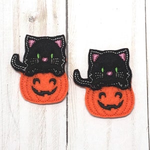 Pumpkin Kitty Feltie, Pumpkin Feltie, Cat Feltie, Halloween Feltie, Halloween Kitty Feltie, Feltie Embellishment, Embroidered Felt