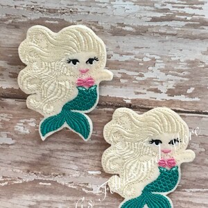 Mermaid Feltie, Mermaid Felties, Feltie, Embroidery Felties, Felt Applique, Cut Felties, Mermaid Patch, Embellishment, Set of 2 imagem 3