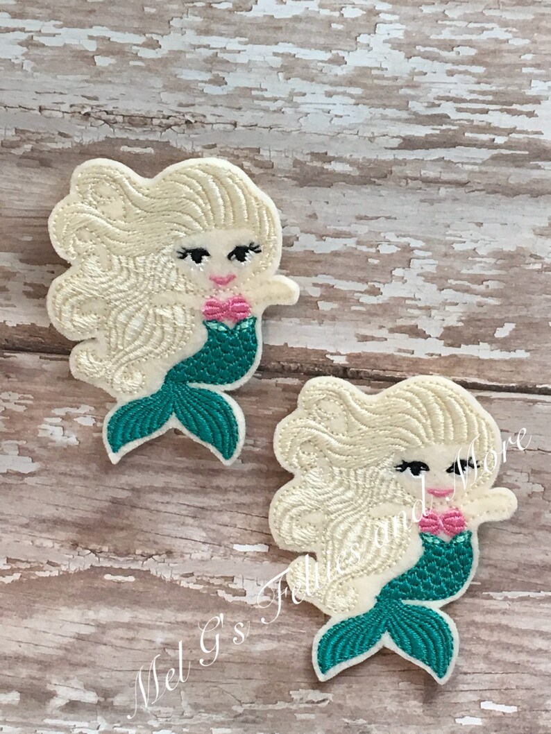 Mermaid Feltie, Mermaid Felties, Feltie, Embroidery Felties, Felt Applique, Cut Felties, Mermaid Patch, Embellishment, Set of 2 imagem 3