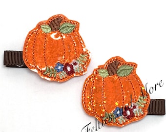 Pinza para el pelo de calabaza, pinza para el pelo de Halloween, pinzas para el pelo para niños pequeños, pinza para el pelo de Acción de Gracias, lazo bordado, accesorios para el pelo, lazo de calabaza para el pelo