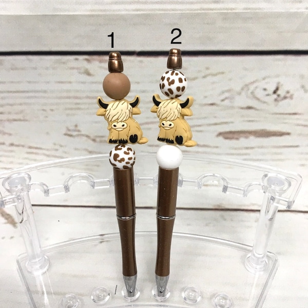 Highland Cow Beaded Pen, Teacher Beaded Pen, Silicone Beaded Pen, Acrylic Beads, Animal Beaded Pen, Planner Accessories, Custom Pens