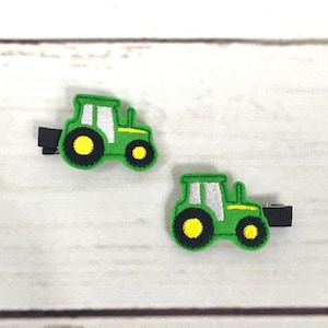 Tractor Hair Clip, Toddler Hair Clips, Tractor Hair Bow, Embroidered Hair Bow, Pigtail Hair Clips, Hair Clip Set, Hair Accessories, Green