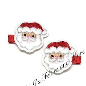 Santa Claus Hair Clip, Santa Claus Hair Bow, Santa Hair Clip, Christmas Hair Bow,Embroidered Hair Bow,Christmas Hair Clip, Toddler Hair Clip