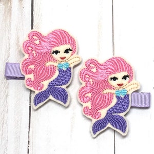 Clip de pelo de sirena, lazo de pelo de sirena, lazo de pelo bordado, juego de clips de pelo de coletas, clip de pelo para niños pequeños, clip de pelo de bebé, clip de pelo de niña, rosa