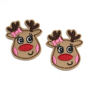 Reindeer Feltie, Christmas Feltie, Reindeer Girl Felties, Holiday Feltie Embellishment, Embroidered Felt, Winter Felties, Santa Feltie