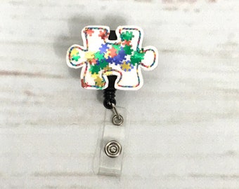 Autism Awareness Badge Reel, Puzzle Piece Badge Holder, Glitter Nurse Badge Reel, Teacher Badge Reel, Badge Reel Topper,Interchangeable Reel