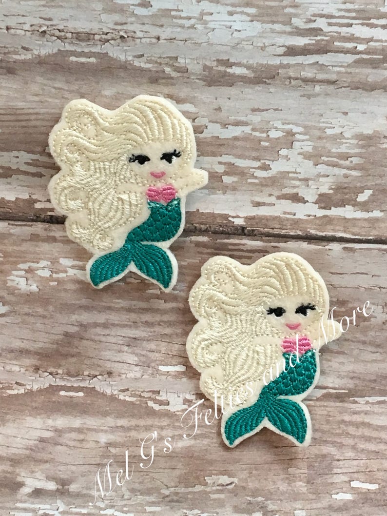 Mermaid Feltie, Mermaid Felties, Feltie, Embroidery Felties, Felt Applique, Cut Felties, Mermaid Patch, Embellishment, Set of 2 image 2