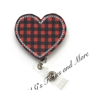Heart Badge Reel, Heart Badge Holder, Nurse Badge Reel, Valentine&#39;s Day Badge Reel, Buffalo Plaid,Teacher Badge Reel, Retractable Badge Reel