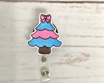 Pink Christmas Tree Badge Reel, Badge Reel Topper, Nurse Badge Reel Holder, Holiday Badge Reel, Retractable Badge Reel, RN Badge Reel Clip