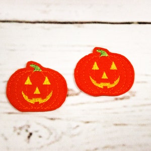 Jack O Lantern Feltie, Pumpkin Feltie, Fall Feltie, Halloween Feltie, Holiday Feltie, Felt Applique, Hair Bow Center, Badge Reel Feltie