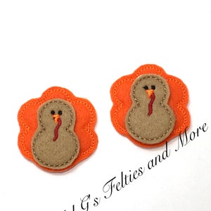 Turkey Feltie, Thanksgiving Feltie, Embroidered Feltie, Fall Feltie, Cute Turkey Feltie, Turkey Bow Felties, Turkey Feltie Embellishment