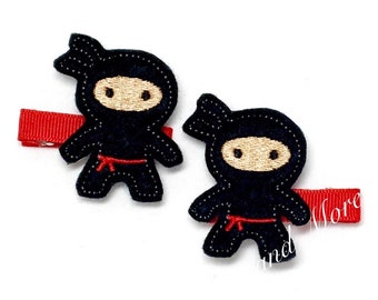 Ninja Hair Clip, Ninja Hair Bow, Embroidered Hair Bow, Hair Bow Set, Hair Accessory, Toddler Hair Bow, Hair Clip Set