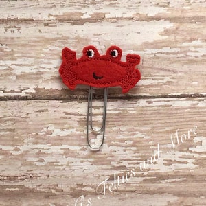 Crab Embroidered Feltie Paper Clip / Crab Felt Paper Clip/ Book Mark/ Planner Clip/ Journal Clip/ Planner Journal Accessory/ Beach