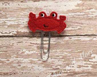 Crab Embroidered Feltie Paper Clip / Crab Felt Paper Clip/ Book Mark/ Planner Clip/ Journal Clip/ Planner Journal Accessory/ Beach