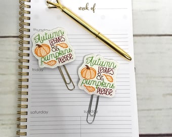 Autumn Leaves Planner Paper Clip, Pumpkin Planner Paper Clip, Fall Planner Clip, Glitter Planner Paper Clip, Fall Pumpkin Bookmark