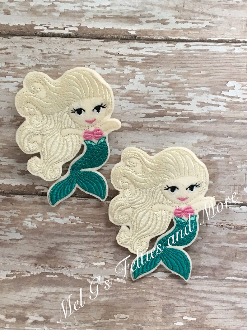 Mermaid Feltie, Mermaid Felties, Feltie, Embroidery Felties, Felt Applique, Cut Felties, Mermaid Patch, Embellishment, Set of 2 image 4