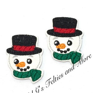 Snowman Feltie, Christmas Feltie, Set of Two Felties, Winter Embroidered Felties, Felties, Cut Felties, Glitter Snowman Feltie