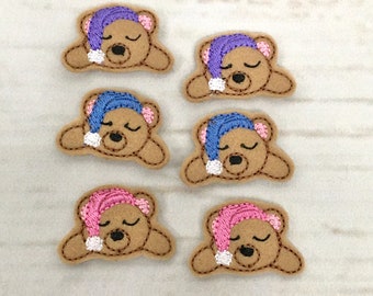 Teddy Bear Feltie, Animal Feltie, Bear Feltie, Nursery Feltie Embellishment, Sleepy Bear Feltie, Badge Reel Feltie, Embroidered Felt