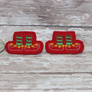 Christmas Feltie, Elf Shoes Feltie, Christmas Elf Felties, Embroidered Felt, Winter Feltie, Holiday Feltie Embellishment, Badge Reel Feltie