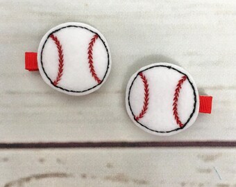 Baseball Hair Clip, Baseball Hair Bow, Sports Team Hair Bow, Embroidered Toddler Hair Clip, Baby Girl Hair Clip, Pigtail Hair Clip Set