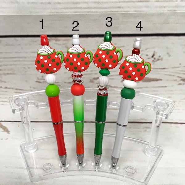 Christmas Beaded Pen, Hot Chocolate Beaded Pen, Silicone Beaded Pen, Acrylic Beads, Holiday Beaded Pen, Planner Accessories, Custom Pens