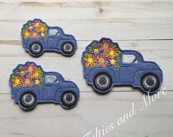 Flower Truck Feltie, Summer Felties, Flower Felties, Floral Feltie, Spring Feltie, Truck Felties, Embroidered Felt, Feltie Embellishment