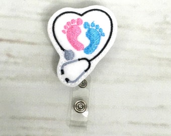 Stethoscope Badge Reel, Baby Badge Reel, Nurse Badge Reel, Labor and Delivery Badge Reel, Retractable Reel, NICU Badge Reel, Badge Topper