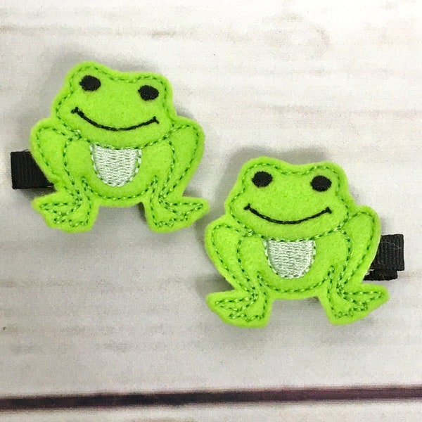 Frog Hair Clip, Summer Hair Bow, Frog Hair Bow, Toddler Hair Clip, Baby Girl Hair Clip, Embroidered Hair Bow, Pigtail Hair Clip Set, Clippie