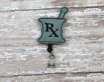 Mortar and Pestle Badge Topper, Badge Reel, Nurse Badge Reel, ID Badge, Pharmacy Badge Reel, Retractable Badge Reel,Pharmacy Tech Badge Reel