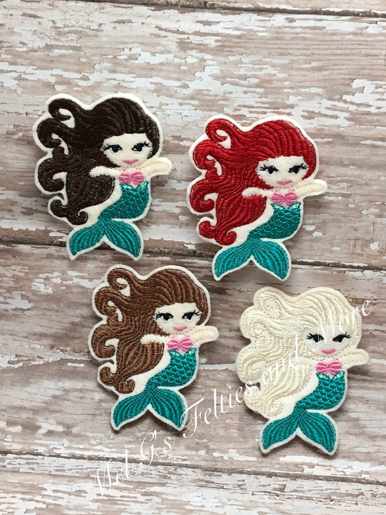 Mermaid Feltie, Mermaid Felties, Feltie, Embroidery Felties, Felt Applique, Cut Felties, Mermaid Patch, Embellishment, Set of 2 imagem 1