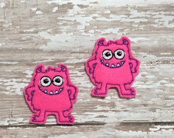 Monster Feltie, Monster Felties, Feltie, Felties, Pink Monster, Set of 2, Small, Medium, Cut Felties, Embroidered, Cute Monster