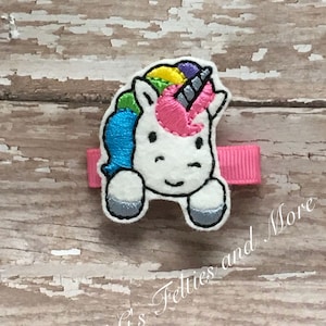 Unicorn Hair Clip, Sunny Unicorn Hair Clip, Embroidered Hair Bow, Girls Hair Accessory, Feltie Hair Clip, Unicorn Hair Bow