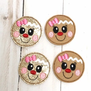 Gingerbread Feltie, Christmas Felties, Holiday Feltie Embellishment, Badge Feltie, Glitter Feltie, Embroidered Felt, Gingerbread Bow Center