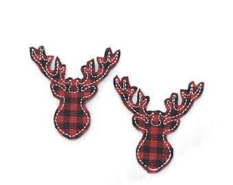 Stag Feltie, Stag Felties, Deer Feltie, Set of 2, Embroidered Felties, Christmas Felties, Christmas Feltie, Winter Feltie, Buffalo Plaid