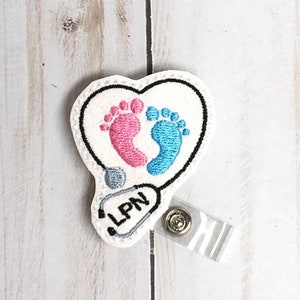 Stethoscope Badge Reel, Badge Holder, LPN Badge Reel, Labor and Delivery, ID, Baby Feet Badge Reel, Retractable Badge Reel, NICU Badge Reel