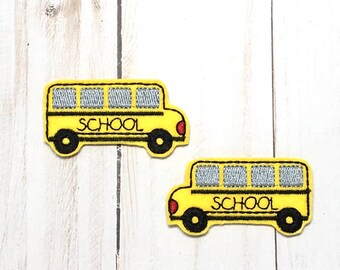 School Bus Feltie, School Felties, Felt Embellishments, School Bus Hair Bow Center, Felt Applique, Set of 2 Embroidered Cut Felties