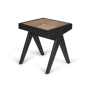 Chandigarh style small bench - charcoal black & Rattan