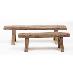 Banco pequeño de madera chino antiguo - Banco de madera antiguo y único - Madera desgastada vintage