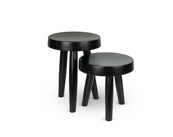 Chandigarh style wooden stool - Charcoal black - planter