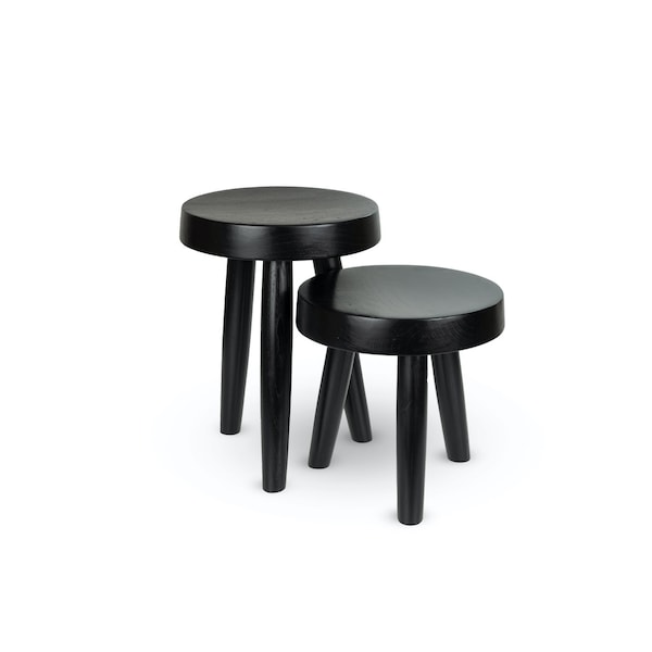 Chandigarh style wooden stool - Charcoal black - planter