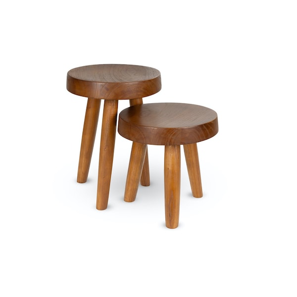 Chandigarh style small wooden stool - Dark brown