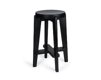 Chandigarh style wooden stool - Charcoal black -