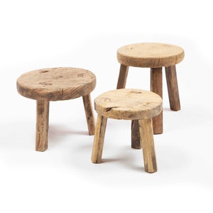 Antique round mini stool - plain wood